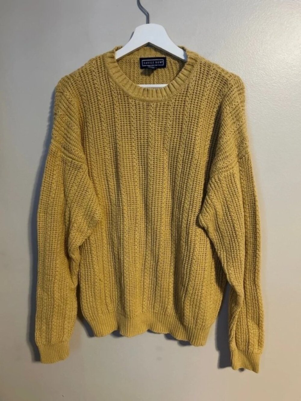 Vintage 90s Savile Row Textured Cable Knit Sweater Yellow Grandpacore